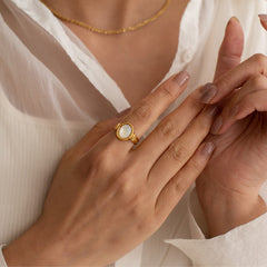Nadine Vintage-Inspired White Mother-of-Pearl Round Ring