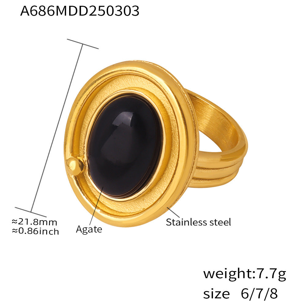 Black Agate Oval Statement Ring
