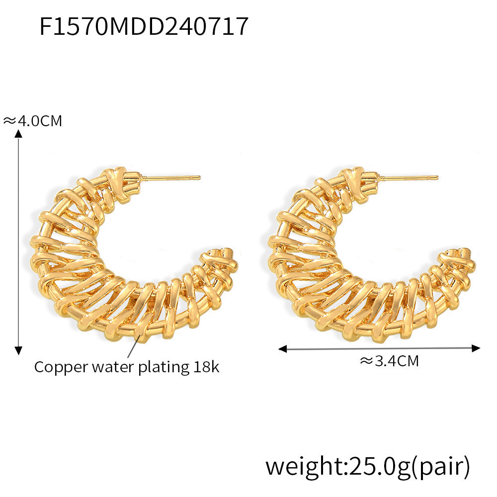18K Gold-Plated Textured Crescent Earrings