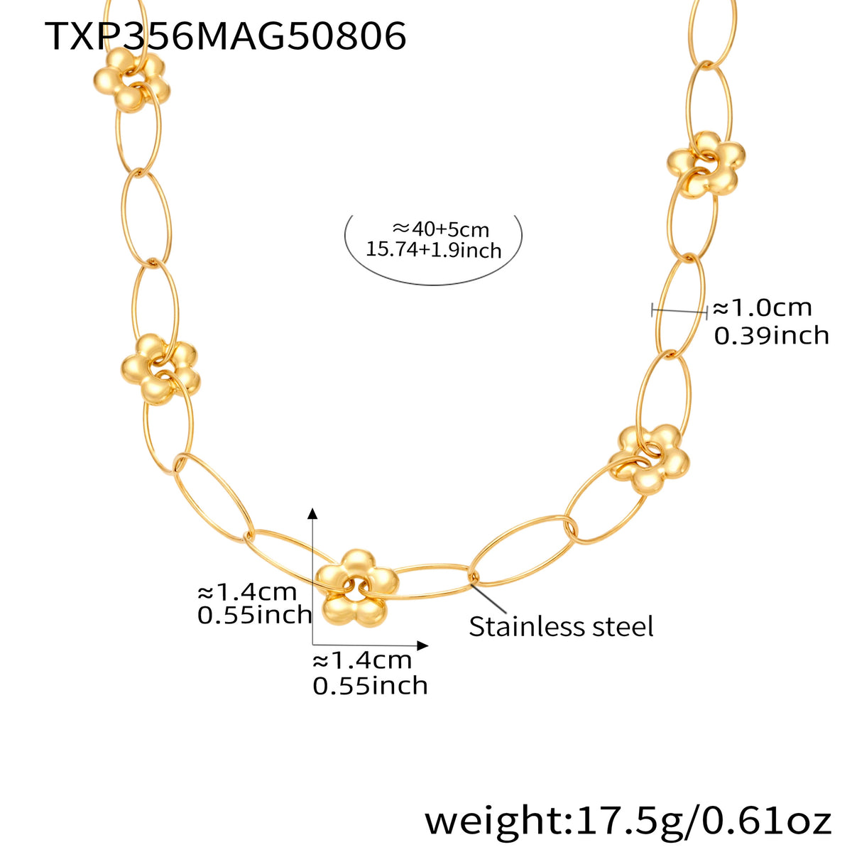 Flower Accent Oval Link Necklace or Bracelet