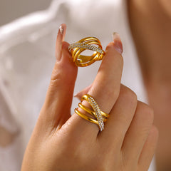 18K Gold-Plated Sparkling Crossover Ring