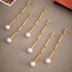 Shell Pearl-Look Bamboo-Style Long Earrings