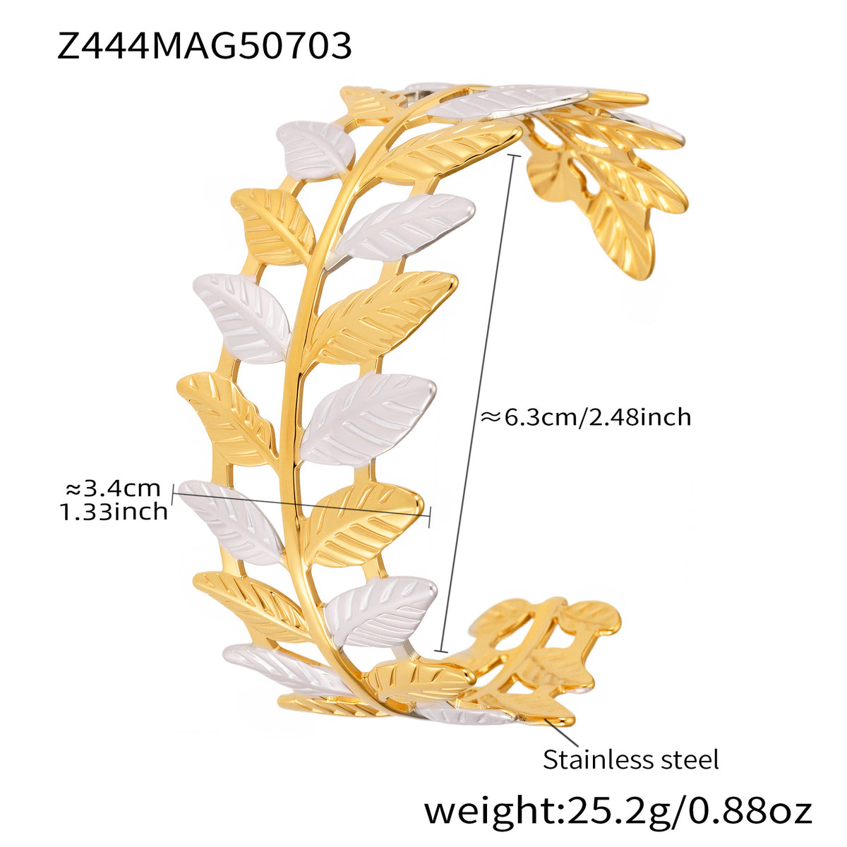 18K Gold-Plated Two-Tone Leaf or Wide Cuff Bracelet