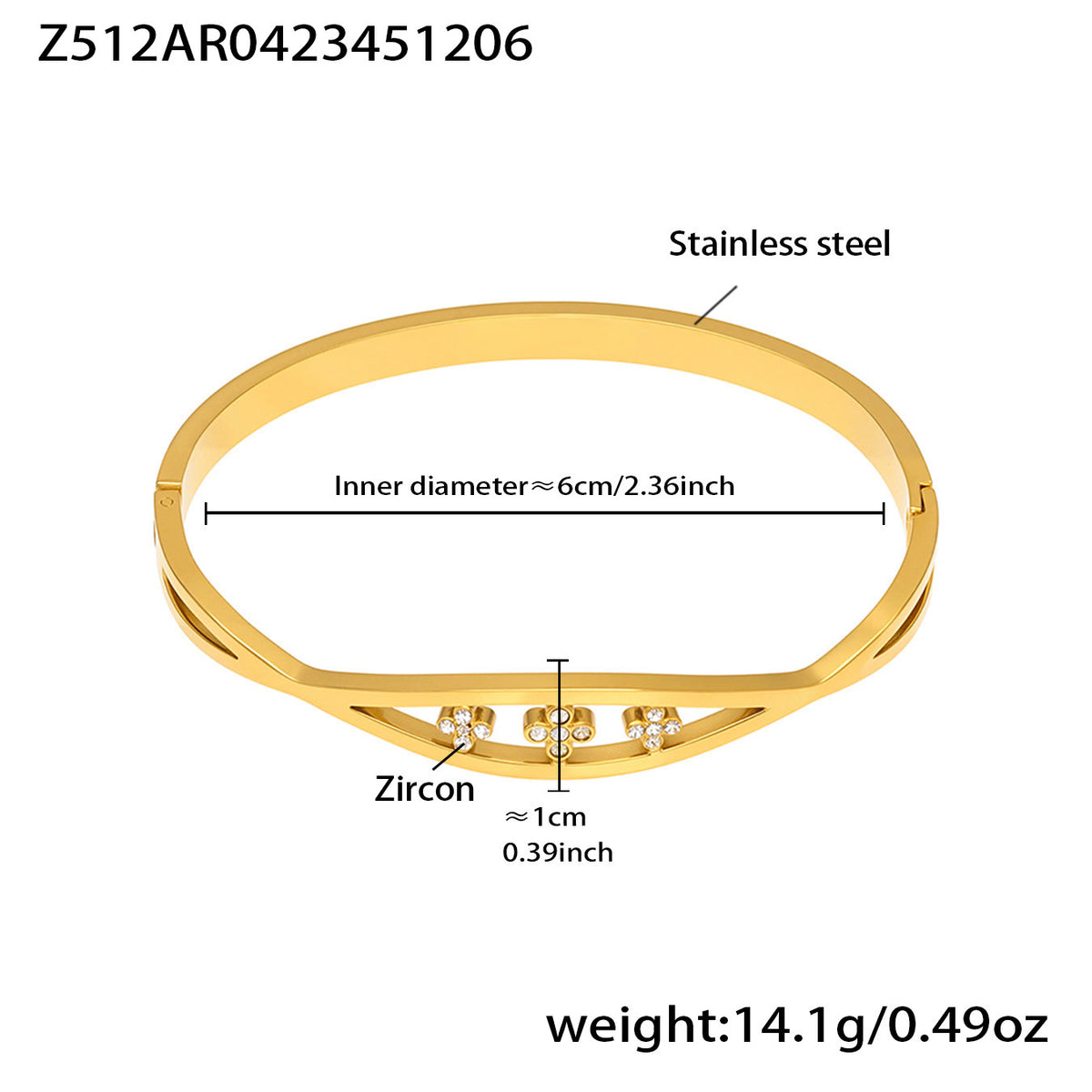 18K Gold-Plated Cubic Zirconia Bangle Bracelet