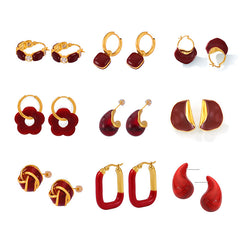 18K Gold-Plated Deep Red Enamel Earrings