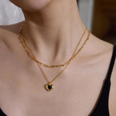 Camille Vintage-Inspired Black Agate Heart Layered Necklace