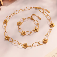 Flower Accent Oval Link Necklace or Bracelet