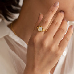 Nadine Vintage-Inspired White Mother-of-Pearl Round Ring