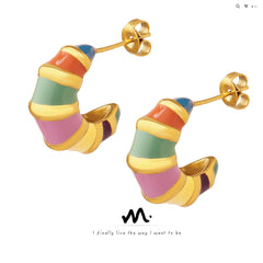 Multicolor Enamel C-Hoop Earrings