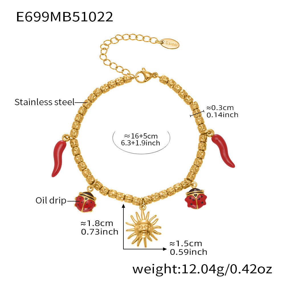18K Gold-Plated Sun and Chili Charm Bead Bracelet