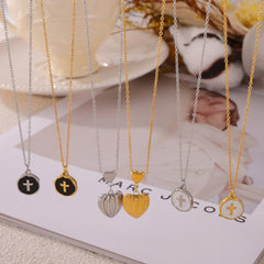 Textured Heart and Enamel Cross Pendant Necklaces