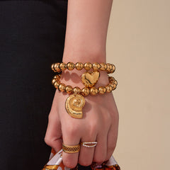 18K Gold-Plated Heart or Spiral Charm Bead Bangle