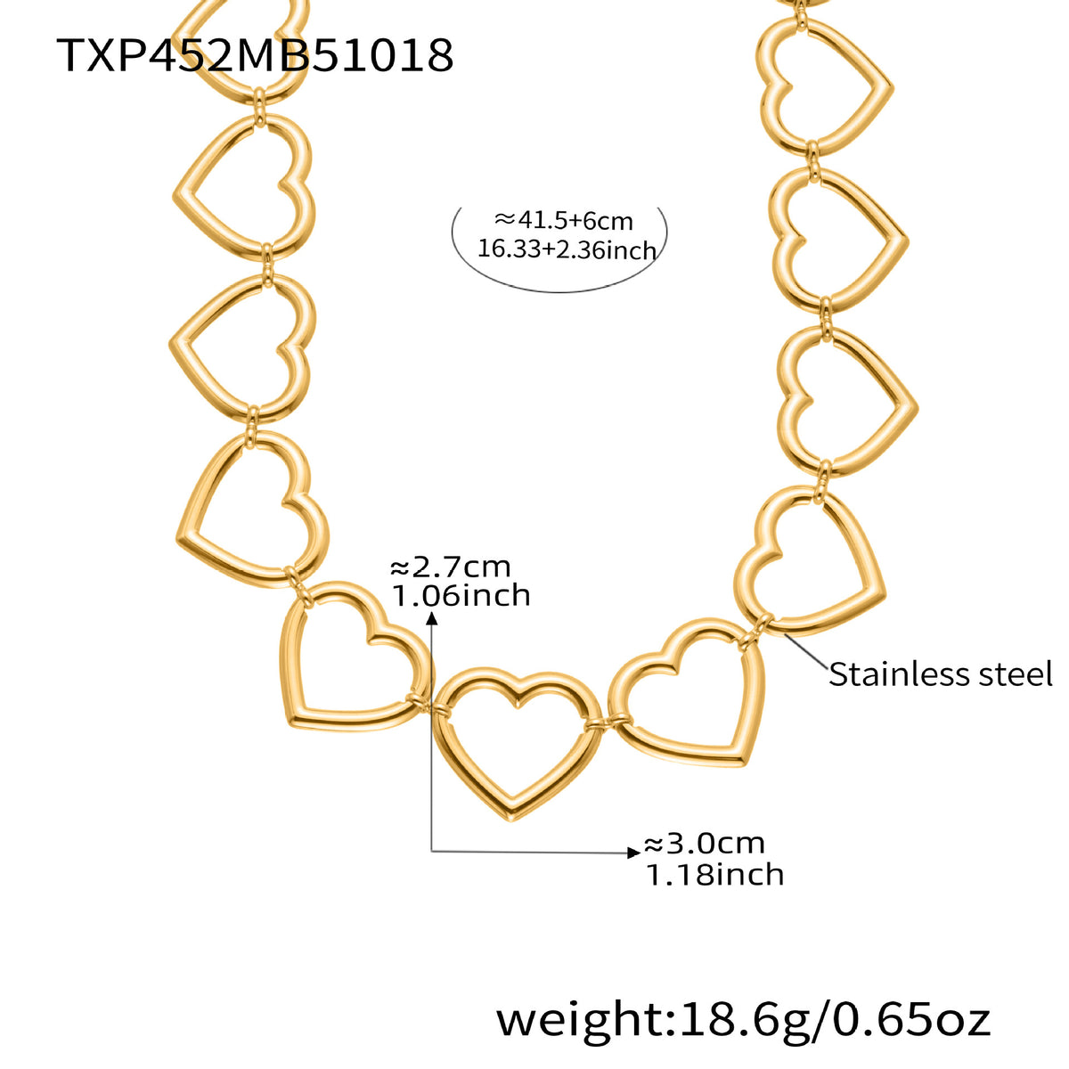 18K Gold-Plated Open Heart Link Jewelry
