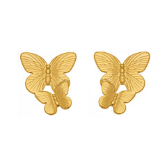 Gold-Tone Sculptural Butterfly Stud Earrings