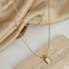 White Shell Square Pendant Layered Necklace