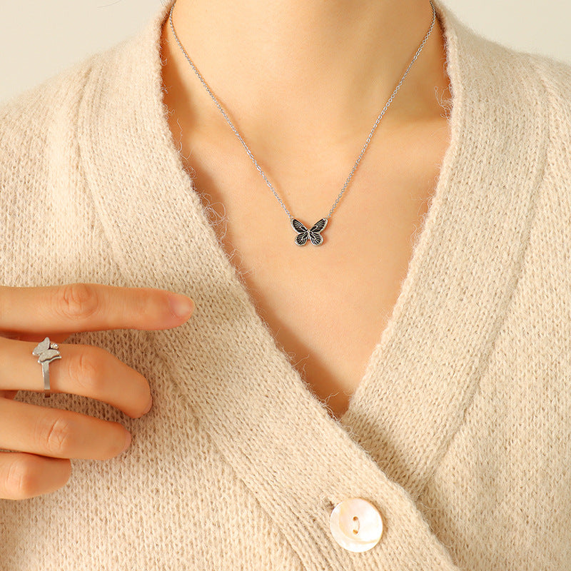 Textured Butterfly Pendant Necklace
