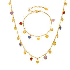 Colorful Enamel Heart Charm Necklace & Bracelet