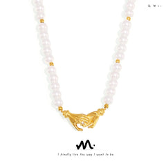 Shell-Pearl Hand-Clasp Necklace