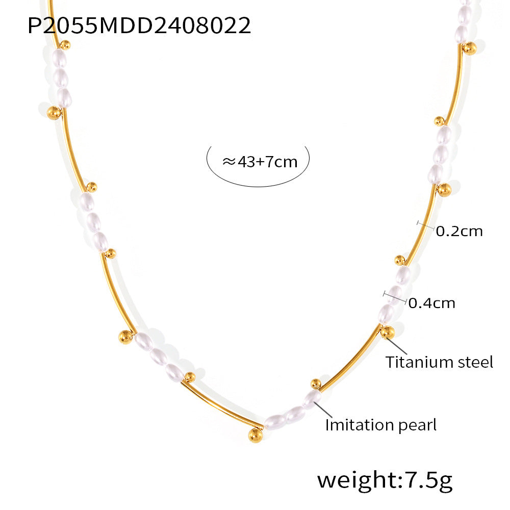 18K Gold-Plated Faux Pearl and Tube Bead Necklace