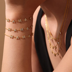 18K Gold-Plated Cubic Zirconia MAMA Necklace or Bracelet