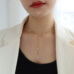 18K Gold-Plated Pearl-Look Lariat Necklace