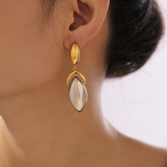 18K Gold-Plated Geometric Leaf Drop Earrings