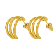 18K Gold-Plated Triple-Line C-Hoop Earrings