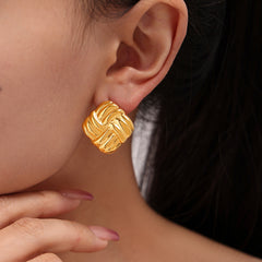 18K Gold-Plated Ribbed Square Stud Earrings