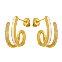Cubic Zirconia Curved Hoop Stud Earrings