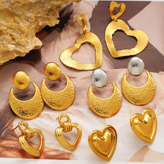 Sculptural Heart or Crescent Drop Earrings