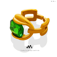 Green Faceted Stone Link Ring
