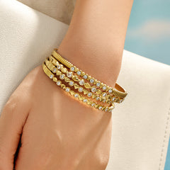 Cubic Zirconia Geometric Clasp Bangle Bracelets