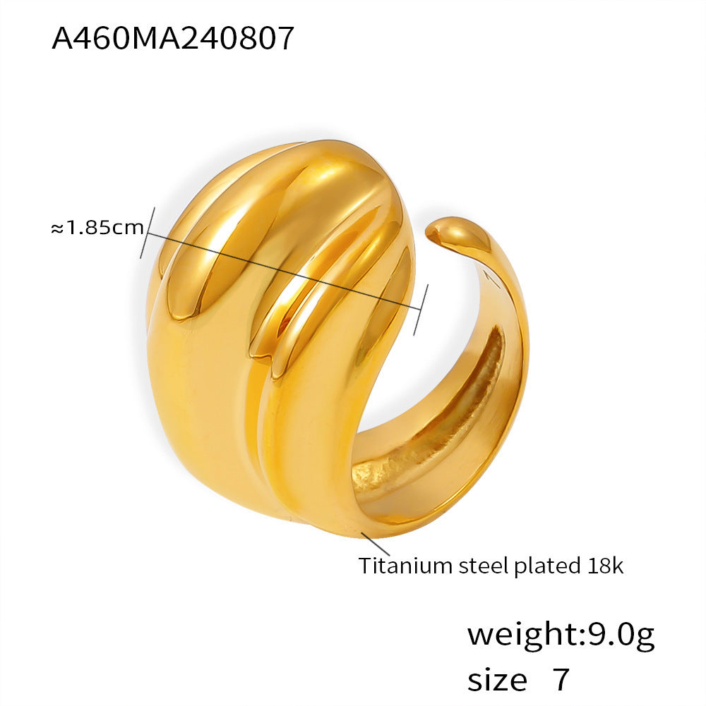 18K Gold-Plated Ribbed Sculptural Open Ring