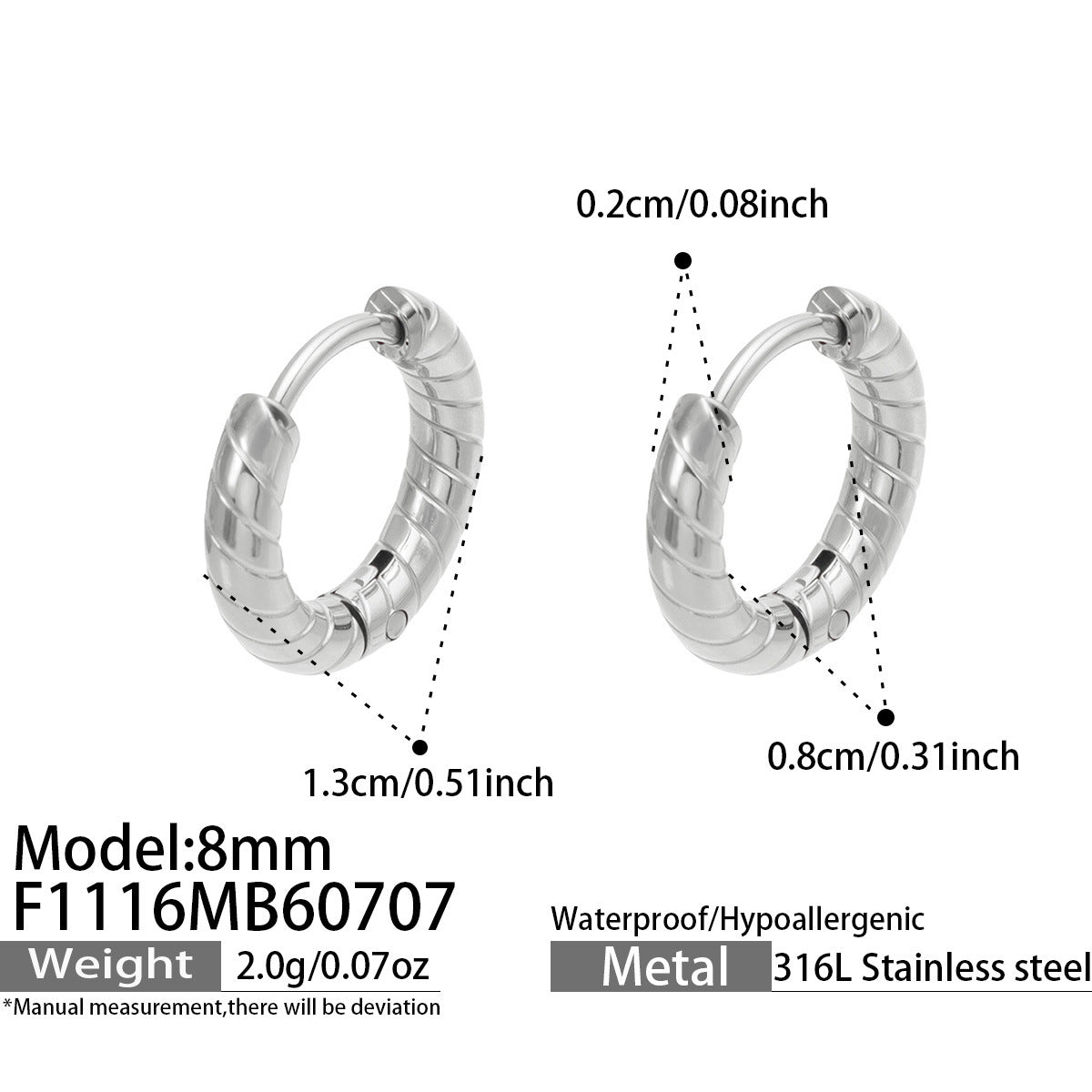 Spiral-Textured Stainless Steel Hoop Earrings