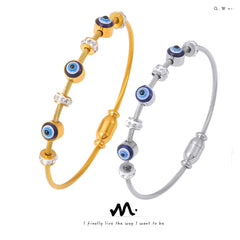 18K Gold-Plated Evil Eye Accent Bangle