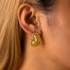 Textured Heart Stainless Steel Stud Earrings