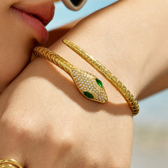 18K Gold-Plated Cubic Zirconia Snake Bangle