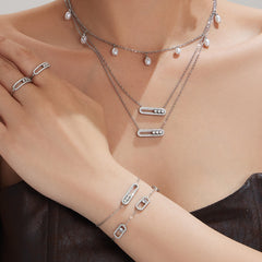 Cubic Zirconia Geometric Necklace, Ring & Bracelet