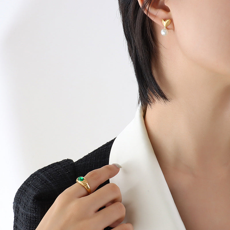 18K Gold-Plated Heart Pearl-Look Stud Earrings