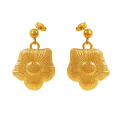 18K Gold-Plated Textured Flower Drop Earrings