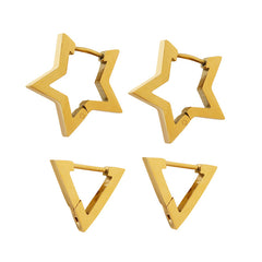 Open Star & Triangle Stainless Steel Hoop Earrings