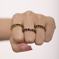 18K Gold-Plated Green Glass Stone Band Ring