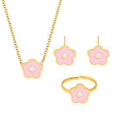 Gold-Tone Pink Enamel Flower Ring