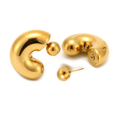 Sculptural Hollow C-Hoop Stainless Steel Earrings