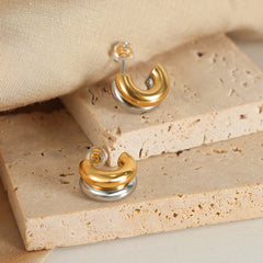 Double-Layer Sculptural C-Hoop Earrings