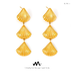 Gold-Tone Triple Shell Drop Earrings