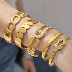 18K Gold-Plated Geometric Bangle Bracelet