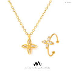 18K Gold-Plated Cubic Zirconia Flower Necklace or Ring
