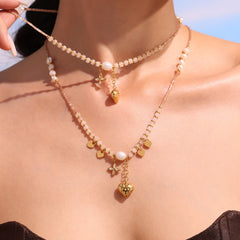 Freshwater Pearl Heart Charm Necklace