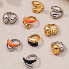 18K Gold-Plated Enamel Sculptural Ring Designs